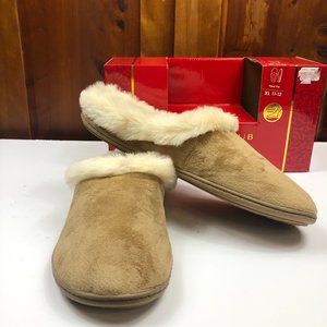 NEW Charter Club Tan Memory Foam Faux Fur Cushioned Slippers Cozy Comfy
